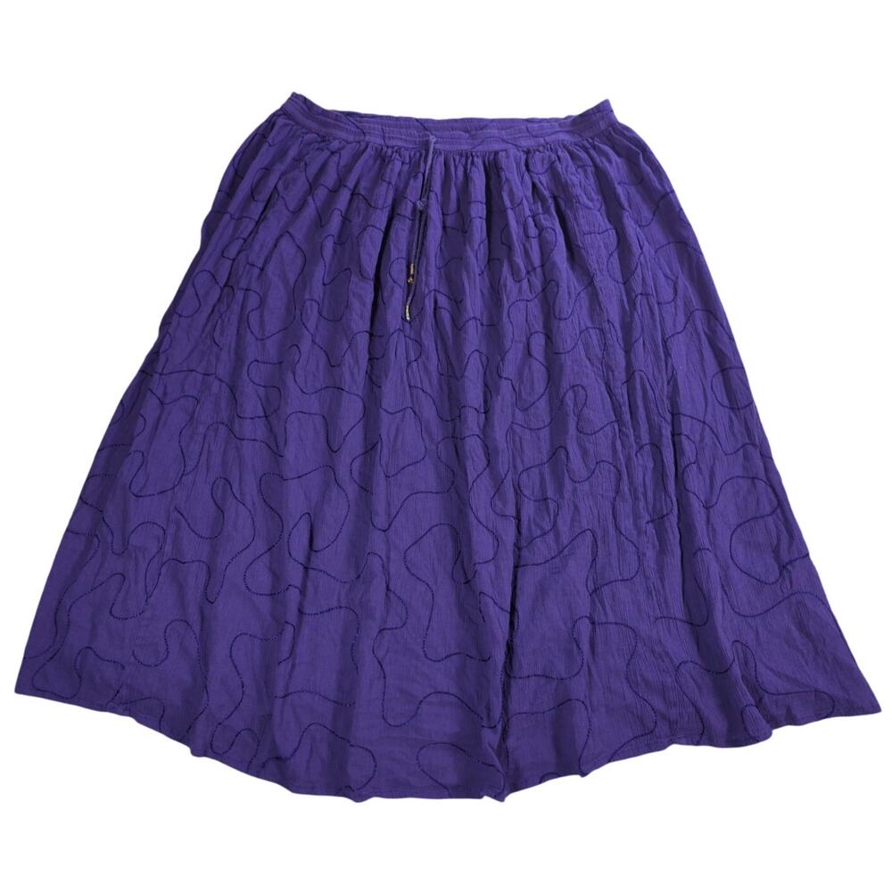 Just Class Vintage Purple Quilted Midi Skirt 100% Cotton Women's M Boho